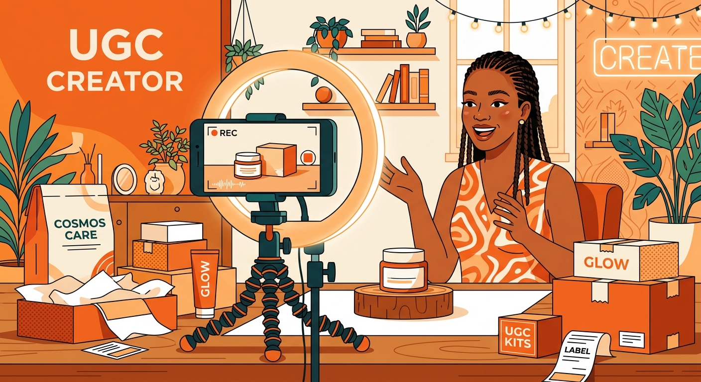 UGC creator filming product content with smartphone and ring light