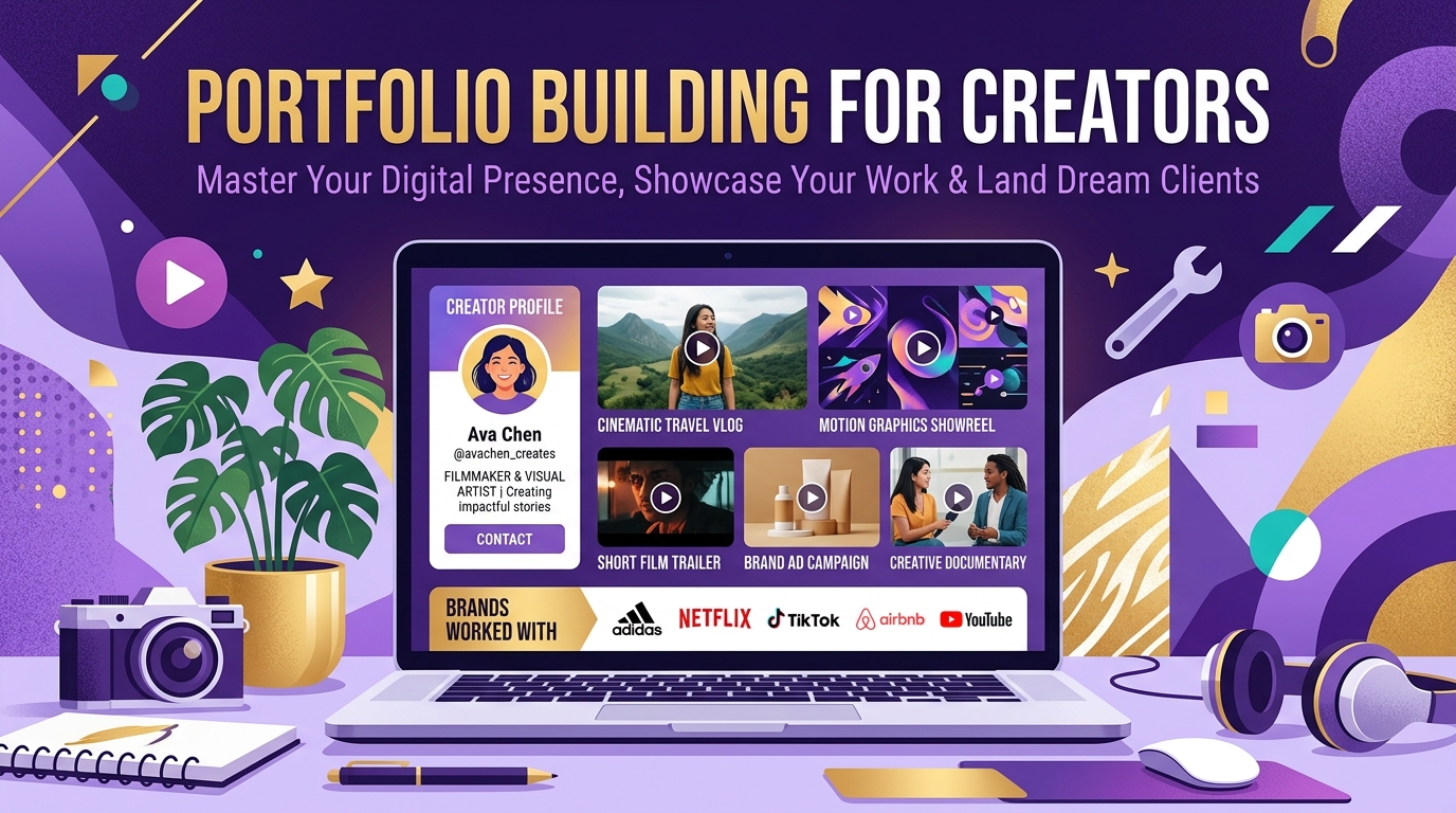 UGC creator portfolio displayed on laptop with brand collaboration thumbnails