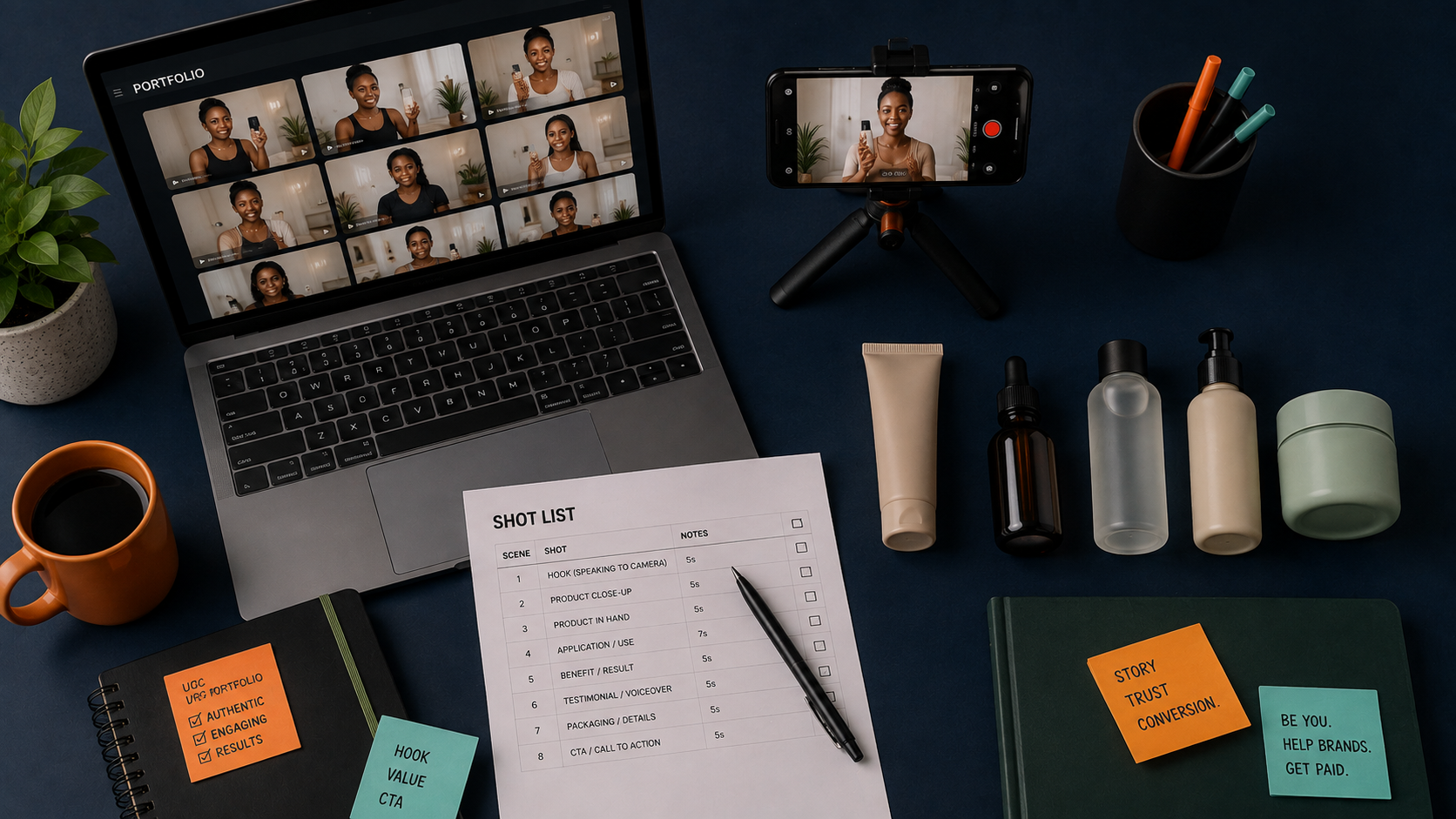 UGC creator portfolio displayed on laptop with brand collaboration thumbnails — in-article image 2 of 3